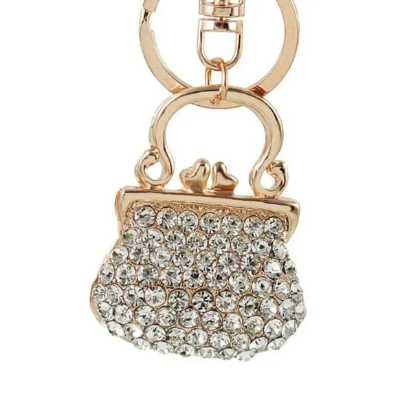 Gold Handbag Keychain Crystal Pave Metal Fashion Women Bag Pendant CZ - Picture 3 of 3
